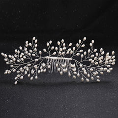 Silver Pearl Hair Comb Styling Accessory for Prom Party Bride