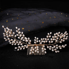 Silver Pearl Hair Comb Styling Accessory for Prom Party Bride