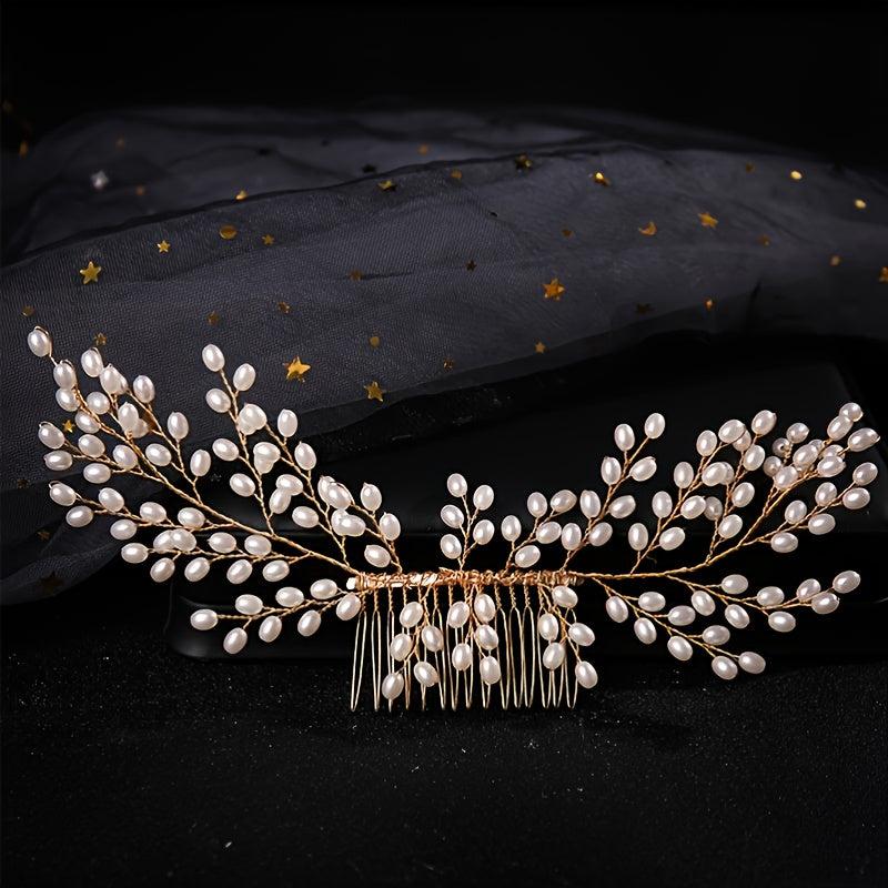 Silver Pearl Hair Comb Styling Accessory for Prom Party Bride