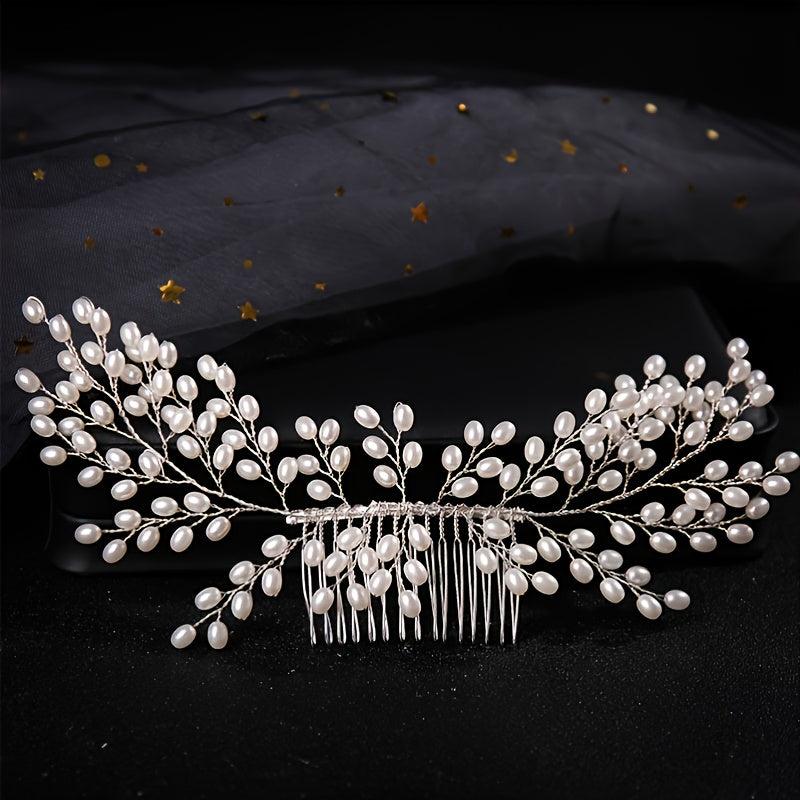 Silver Pearl Hair Comb Styling Accessory for Prom Party Bride