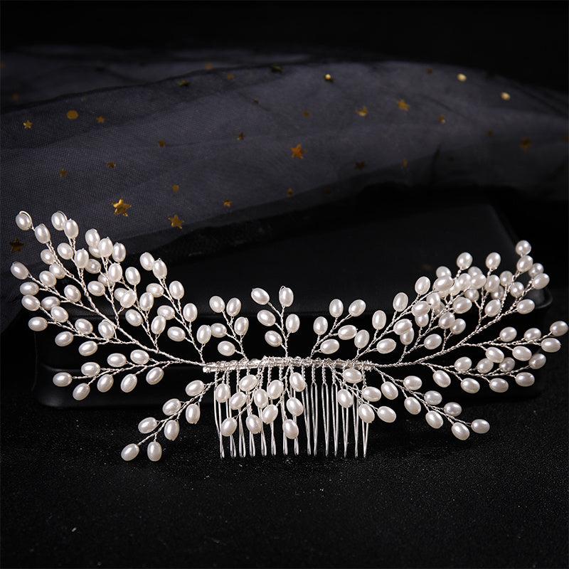 Silver Pearl Hair Comb Styling Accessory for Prom Party Bride