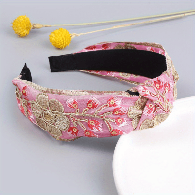 Flower Embroidered Wide Headband for Women Girls Hair Accessories