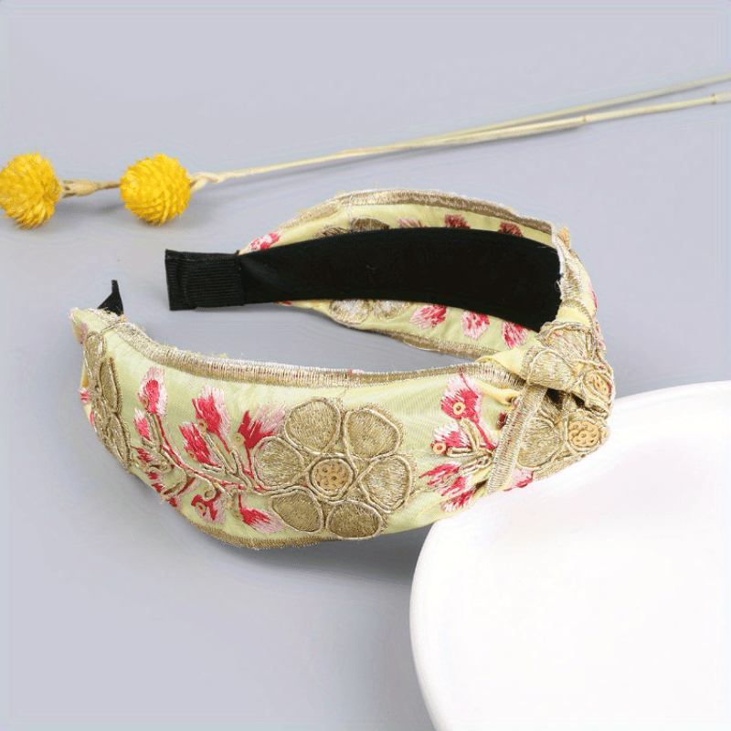 Flower Embroidered Wide Headband for Women Girls Hair Accessories