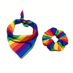 Rainbow Headband Large Scrunchie Set Hippie Style Hair Accessories