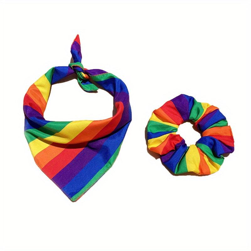 Rainbow Headband Large Scrunchie Set Hippie Style Hair Accessories