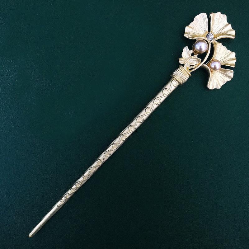 Faux Pearl & Ginkgo Leaf Hair Pin Wedding Headwear