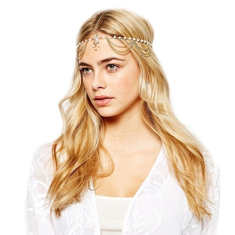 Vintage Faux Pearl Head Chain Bridal Hair Accessory