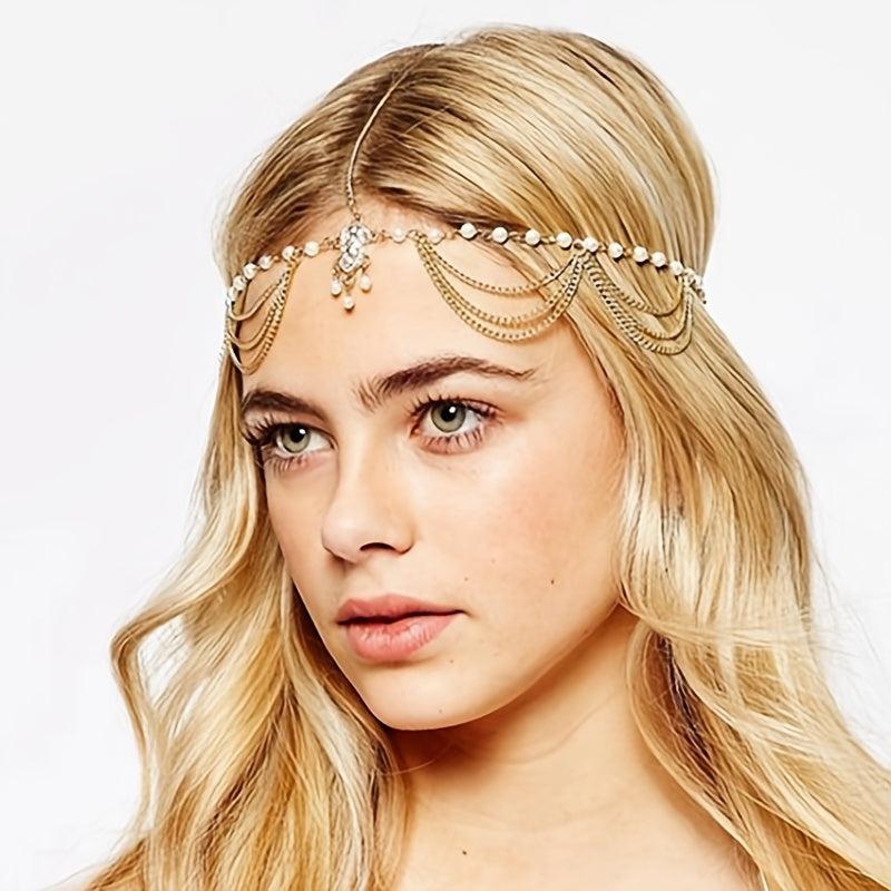 Vintage Faux Pearl Head Chain Bridal Hair Accessory