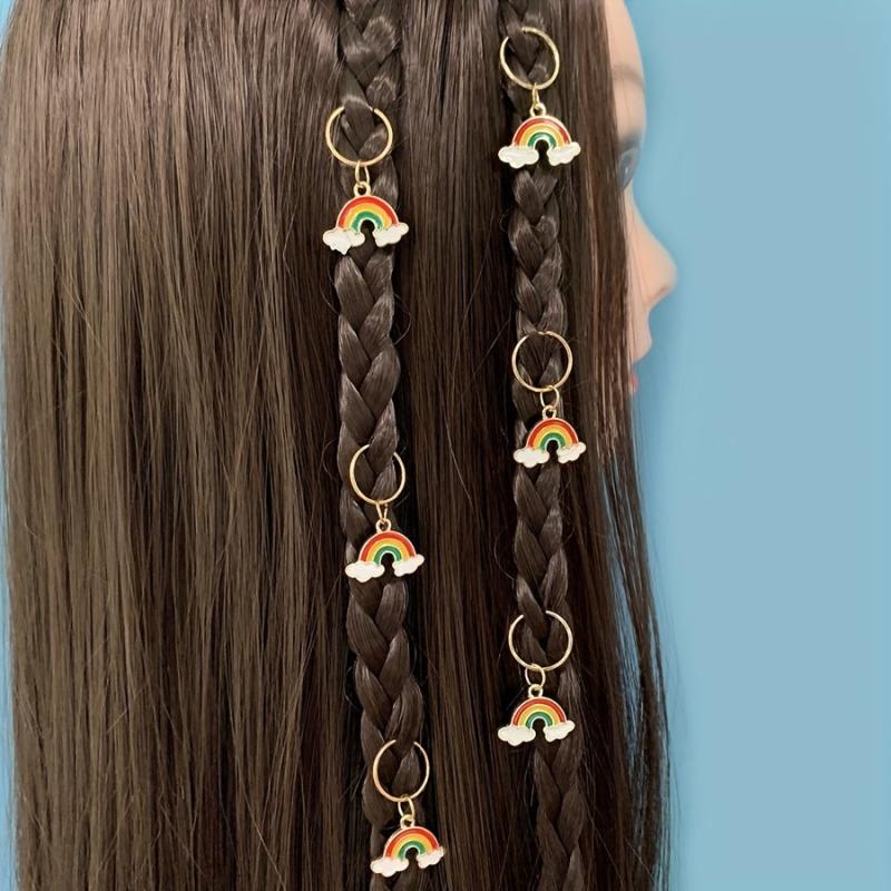 6pcs Rainbow Cloud Braid Hair Accessories Charm Hair Ring