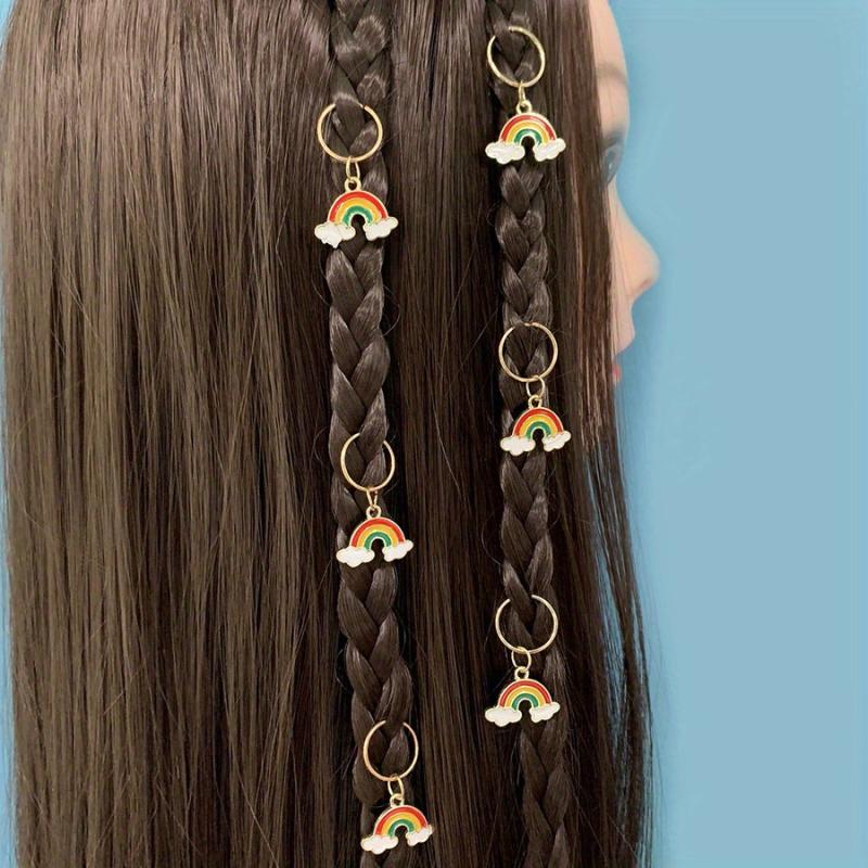 6pcs Rainbow Cloud Braid Hair Accessories Charm Hair Ring