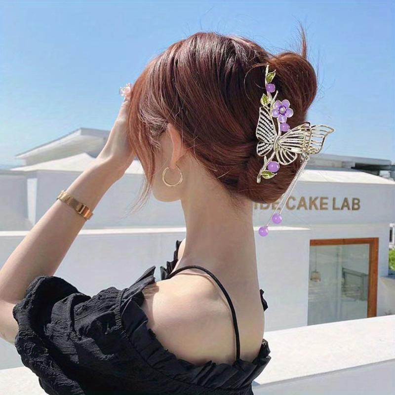 Butterfly Rhinestone Alloy Hair Claw Tassel Flower Shark Claw Hair Accessories