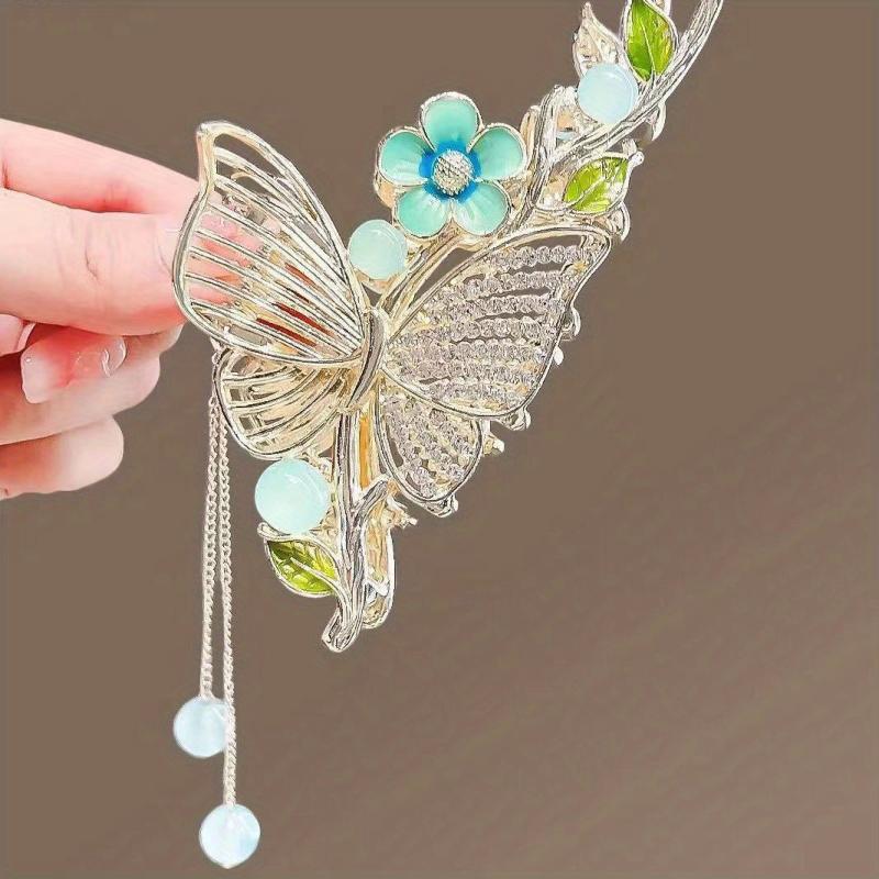Butterfly Rhinestone Alloy Hair Claw Tassel Flower Shark Claw Hair Accessories