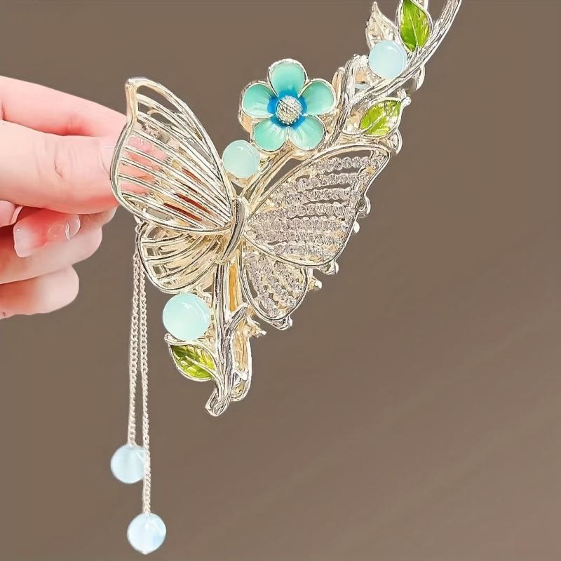 Butterfly Rhinestone Alloy Hair Claw Tassel Flower Shark Claw Hair Accessories