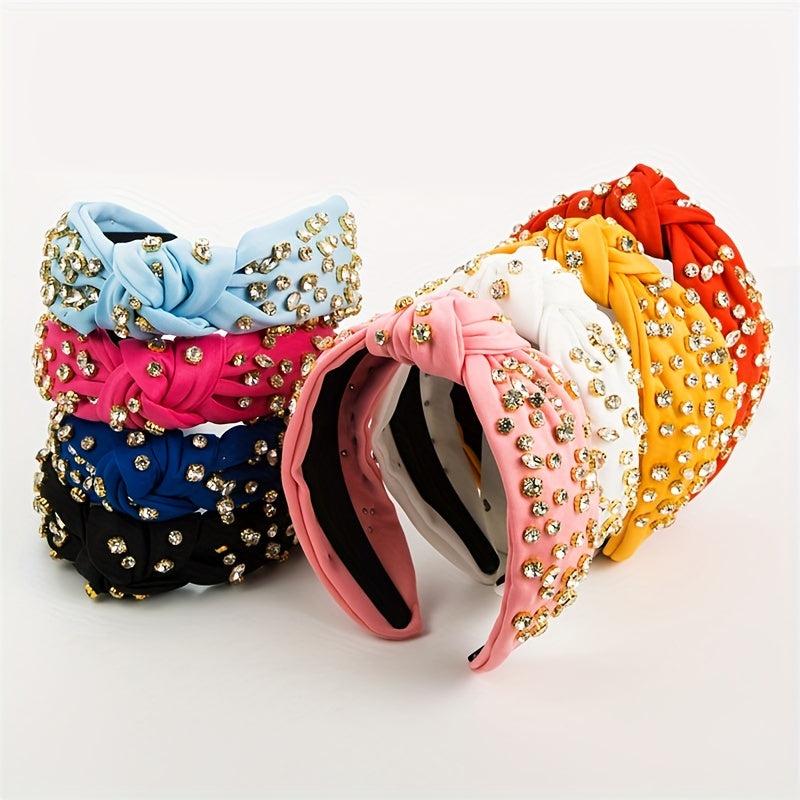 Vintage Rhinestone Headband Knotted Head Hoop Hair Accessories For Women