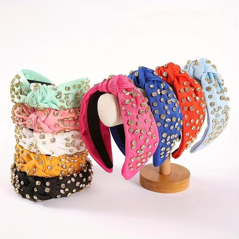 Vintage Rhinestone Headband Knotted Head Hoop Hair Accessories For Women