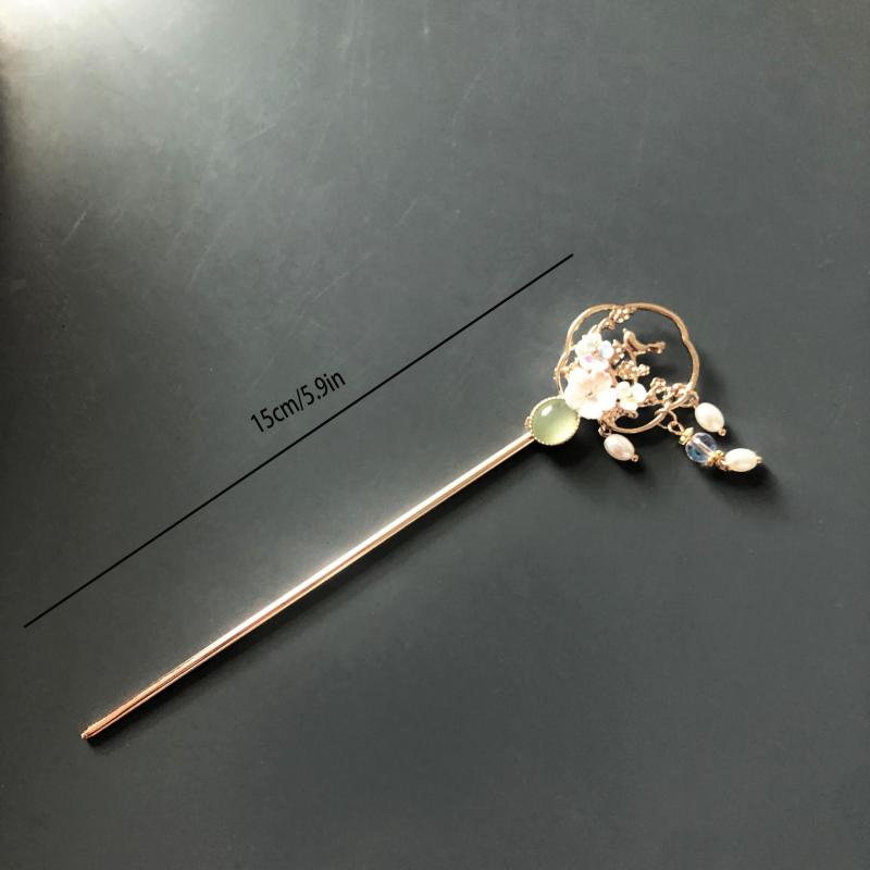 Hanfu Hairpin Faux Pearl Flower Metal Chignon Vintage Chinese Style Cheongsam