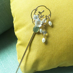 Hanfu Hairpin Faux Pearl Flower Metal Chignon Vintage Chinese Style Cheongsam