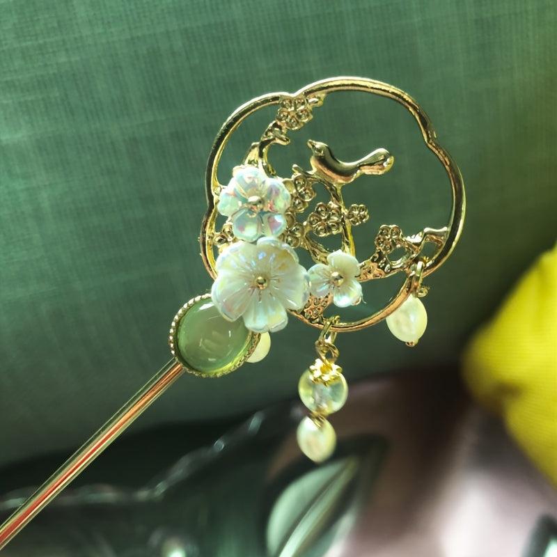 Hanfu Hairpin Faux Pearl Flower Metal Chignon Vintage Chinese Style Cheongsam