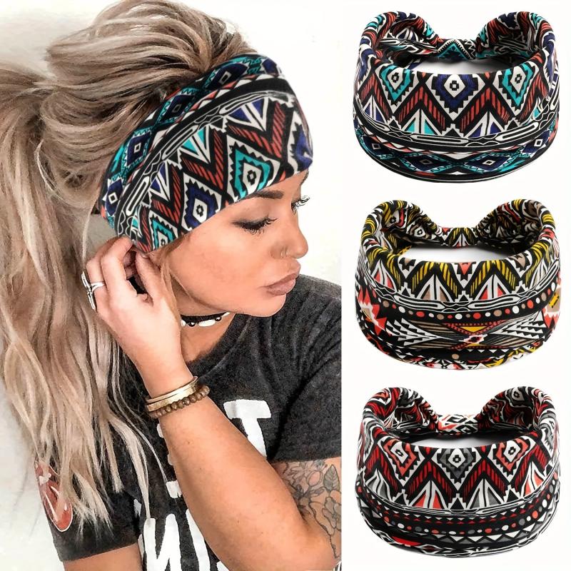 Boho Paisley Print Headband Retro Wide Sports Sweatband