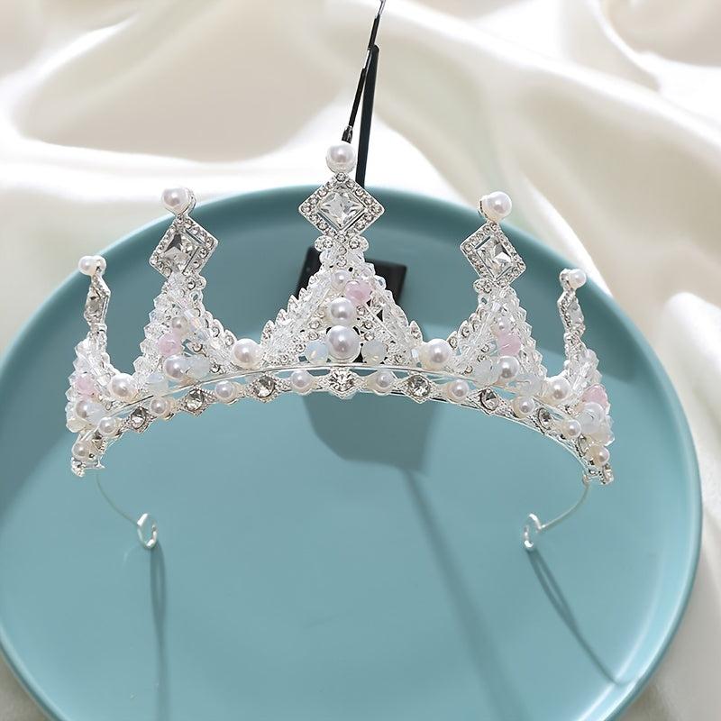 Rhinestone Pearl Crown Hairband Bridal Wedding Favor Tiara