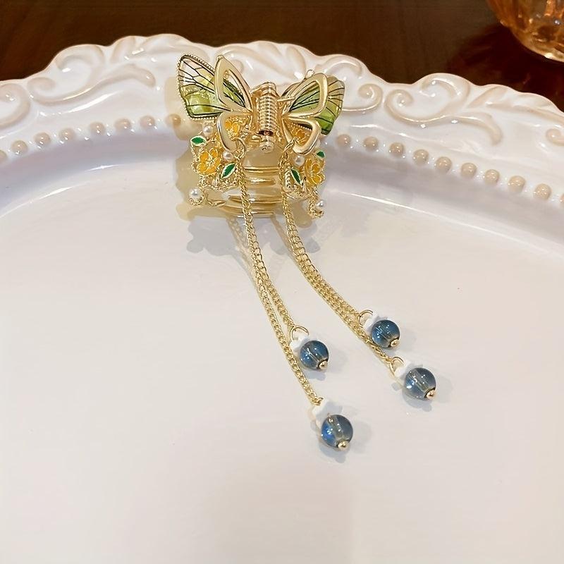 Butterfly Hair Claw With Beads Tassel Hair Clip