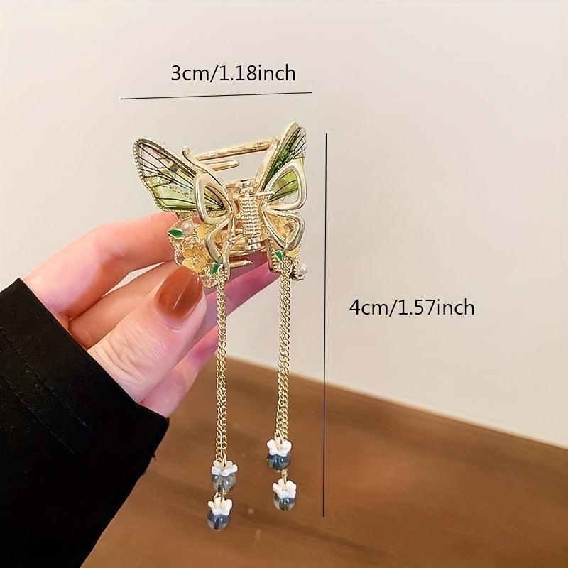Butterfly Hair Claw With Beads Tassel Hair Clip
