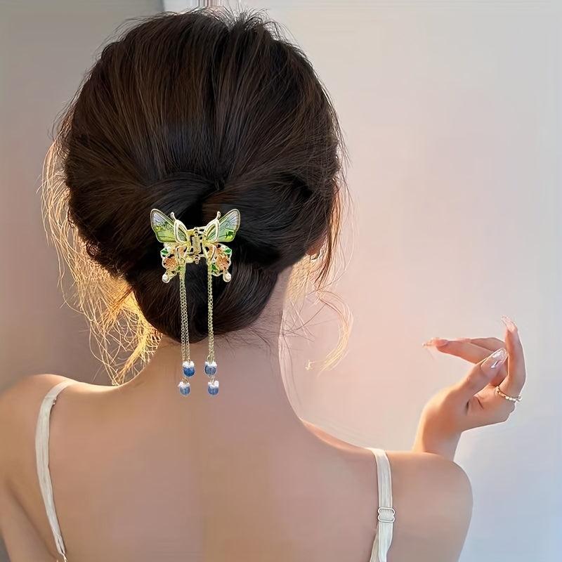 Butterfly Hair Claw With Beads Tassel Hair Clip