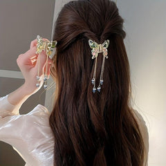 Butterfly Hair Claw With Beads Tassel Hair Clip