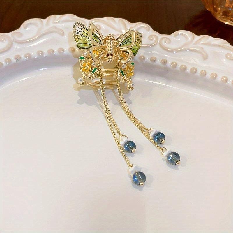 Butterfly Hair Claw With Beads Tassel Hair Clip