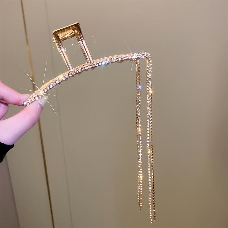Rhinestone Tassel Hair Claw Clip Strong Hold Grip for Thick Hair