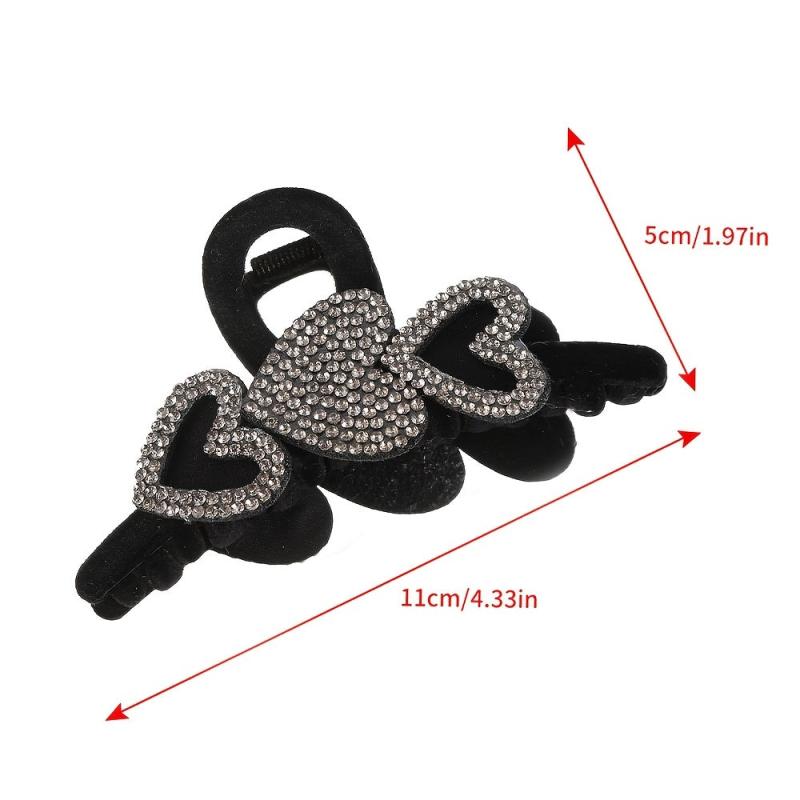 Heart Rhinestone Hair Claw Velvet Ponytail Holder Clip