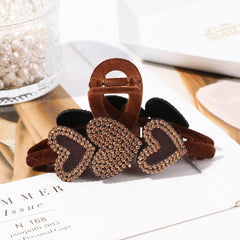 Heart Rhinestone Hair Claw Velvet Ponytail Holder Clip