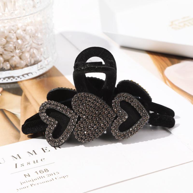 Heart Rhinestone Hair Claw Velvet Ponytail Holder Clip