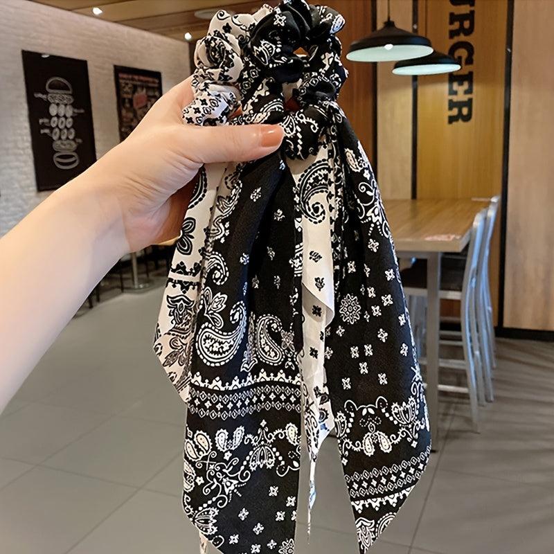 2pcs Paisley Bowknot Hair Scarf Scrunchies Hair Tie Elastic Hair Scrunchy