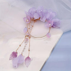 Purple Silky Flower Hair Accessories Set with Tassels