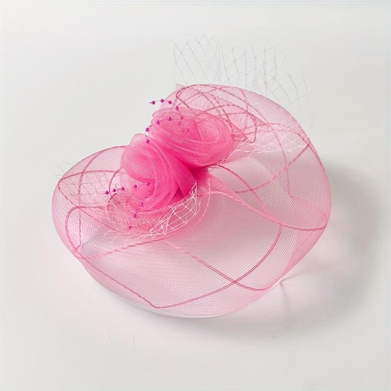 Pink Veil Head Piece Floral Hair Accessories With Clip