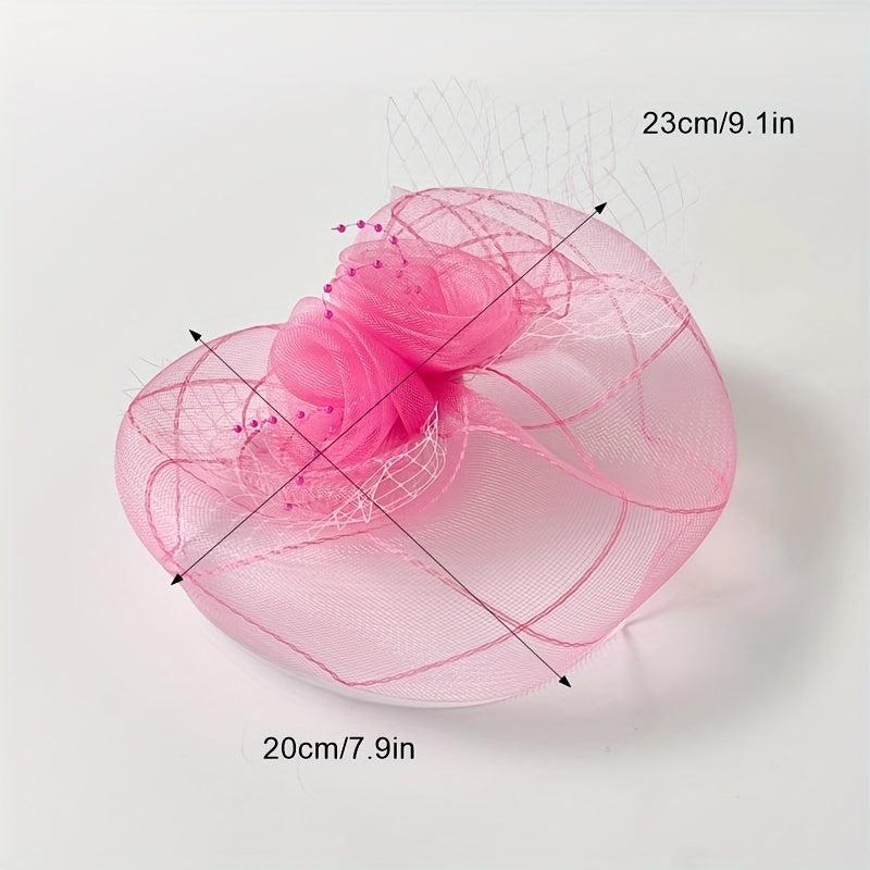 Pink Veil Head Piece Floral Hair Accessories With Clip