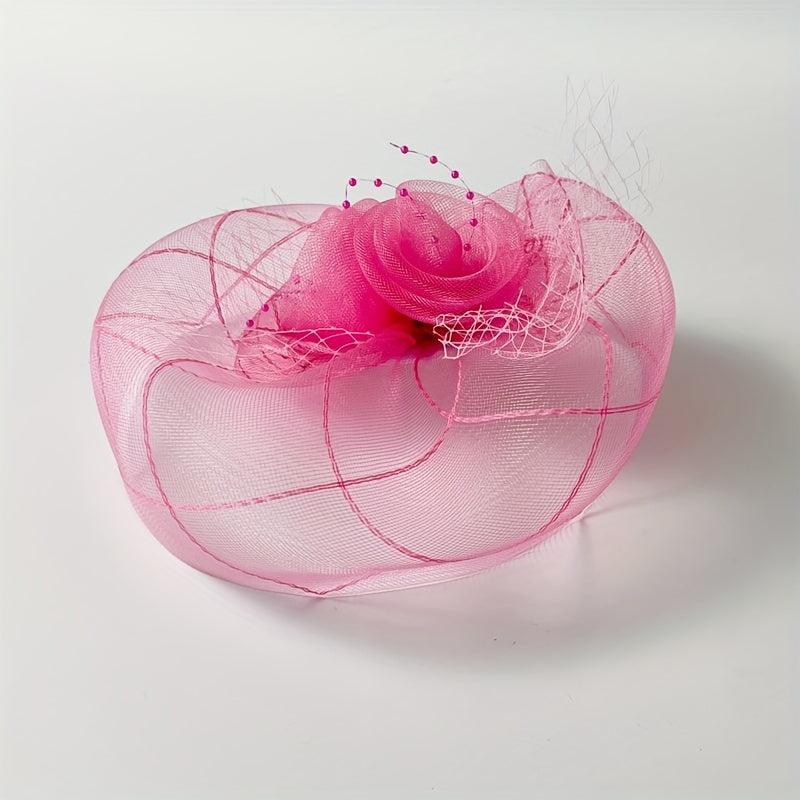 Pink Veil Head Piece Floral Hair Accessories With Clip