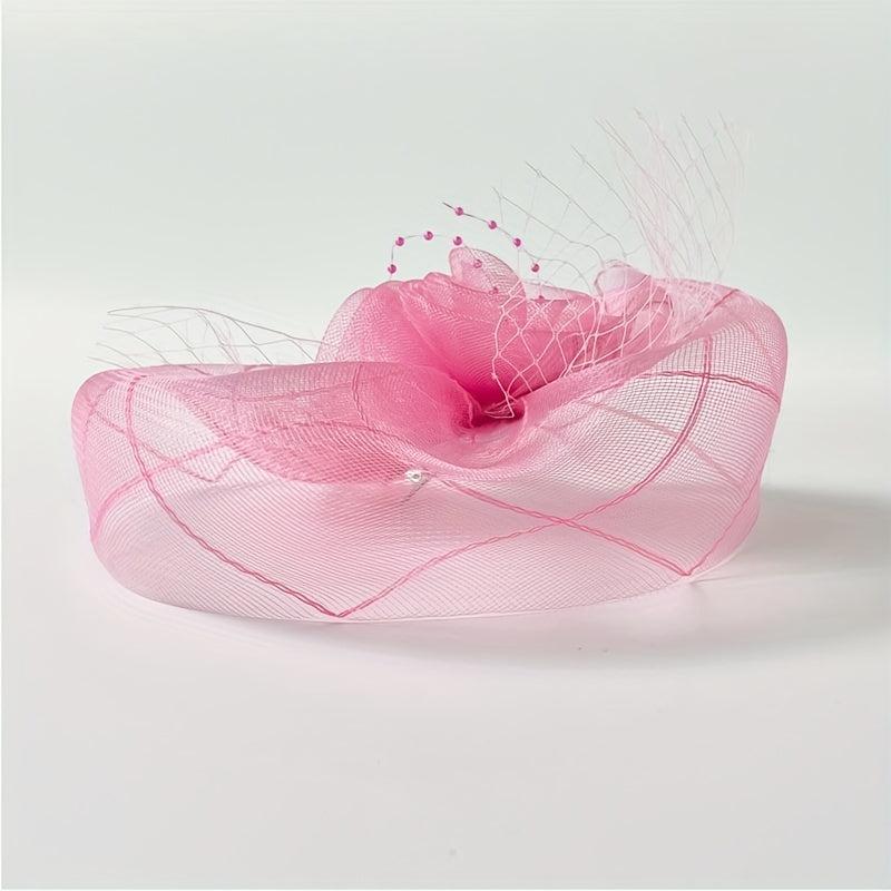 Pink Veil Head Piece Floral Hair Accessories With Clip