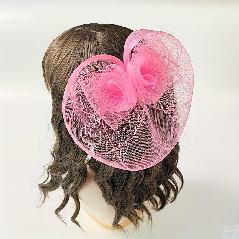 Pink Veil Head Piece Floral Hair Accessories With Clip