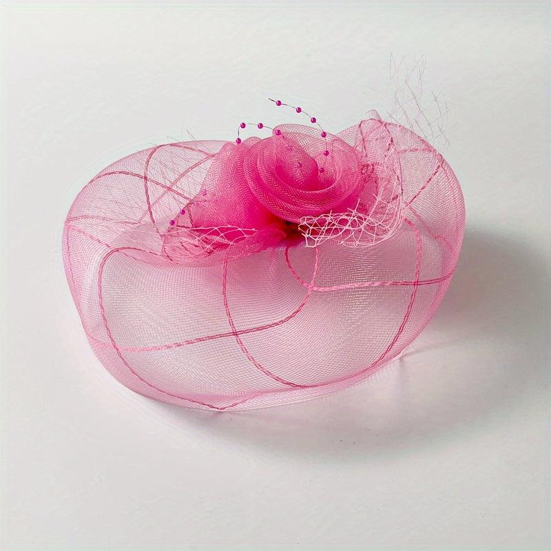 Pink Veil Head Piece Floral Hair Accessories With Clip