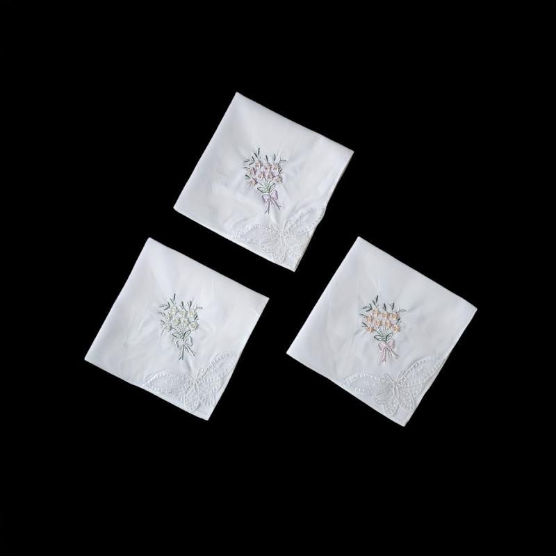 3pcs Flower Embroidered Handkerchief Wedding Supplies