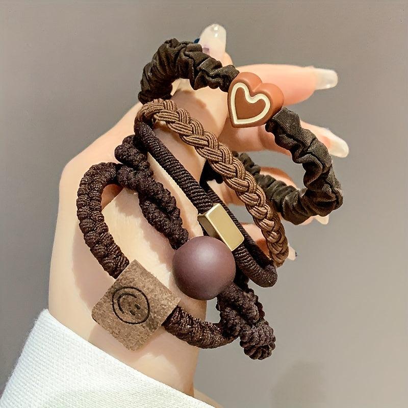 Braided Hair Rope Heart Decor Scrunchies Ponytail Holder