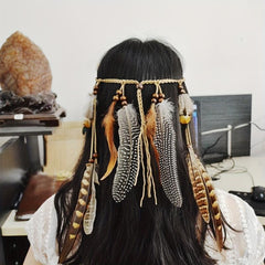 Boho Feather Hair Band Beaded Tassel Headdress
