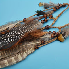 Boho Feather Hair Band Beaded Tassel Headdress