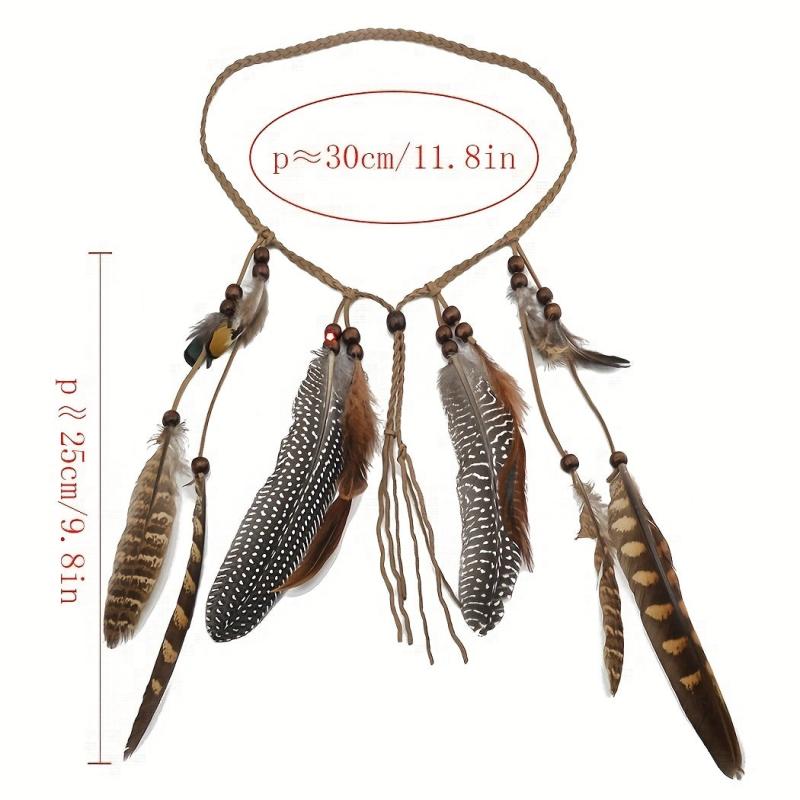 Boho Feather Hair Band Beaded Tassel Headdress