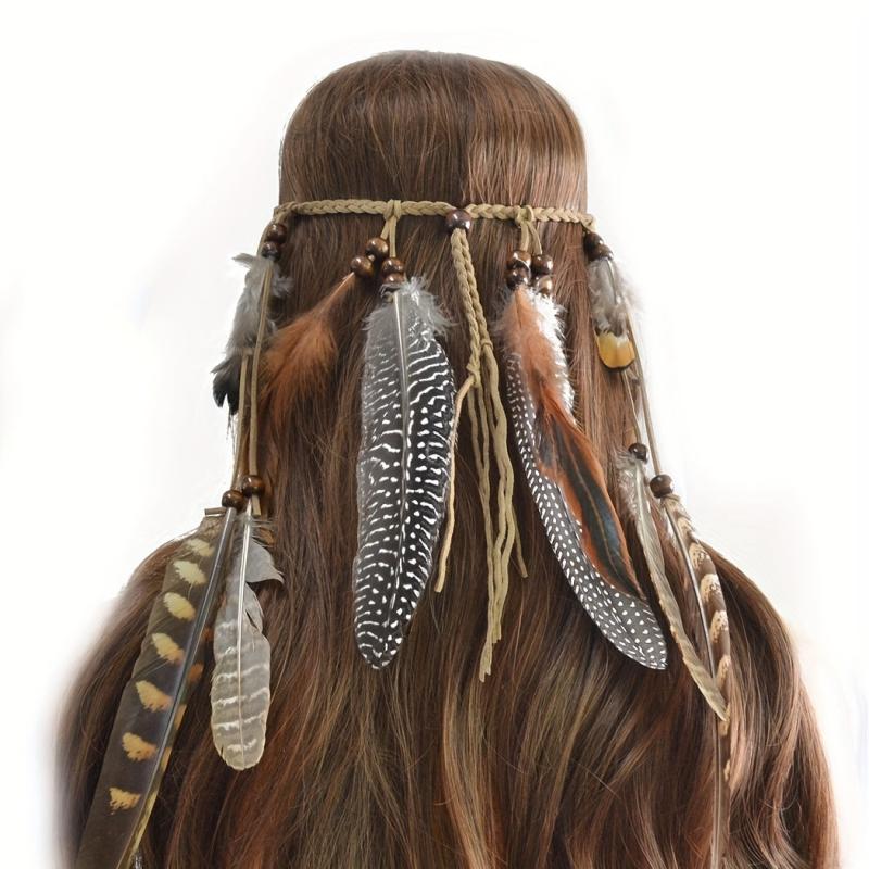 Boho Feather Hair Band Beaded Tassel Headdress