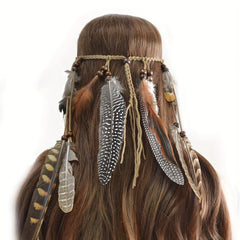 Boho Feather Hair Band Beaded Tassel Headdress