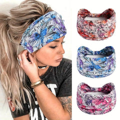 Leaf Printed Wide Brim Headband Elastic Hair Band