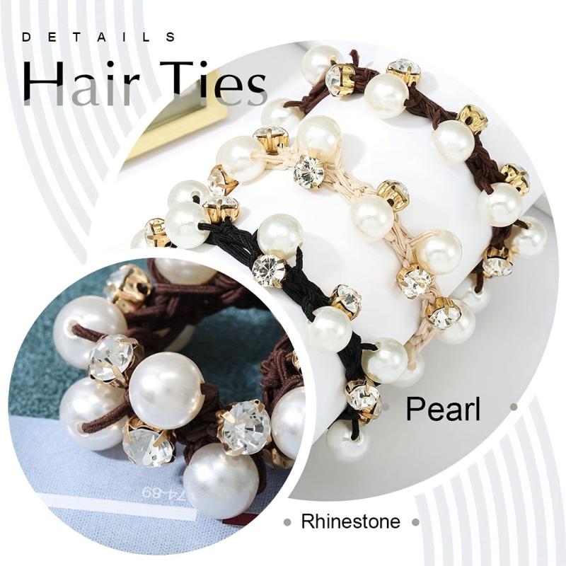 Pearl Brimmed Hair Tie Glitter Rhinestone Hair Rope Scrunchies